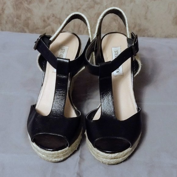 Steve Madden P Wade Black Espadrille Platform Wedge Sandals Size 7M - Picture 1 of 10
